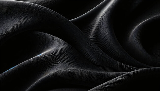 A black abstract background featuring a black fabric texture. The texture should be detailed, showcasing the unique weave and pattern of the fabric, Created by using generative AI tools	
