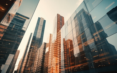 Fototapeta na wymiar Modern glass silhouettes of skyscrapers on a background of blue sky.