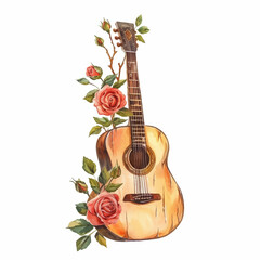 Guitar surrounded by roses watercolor paint 6.jpg, Guitar surrounded by roses watercolor paint