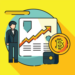 people and bitcoin chart, bitcoin elements flat design vector illustration