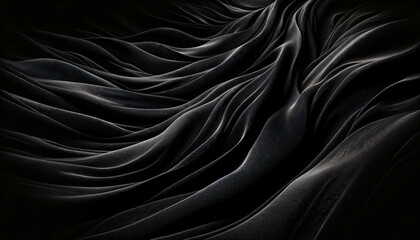 Fototapeta premium A black abstract background featuring a black fabric texture. The texture should be detailed, showcasing the unique weave and pattern of the fabric, Created by using generative AI tools 
