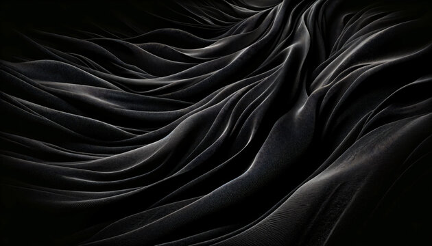 A black abstract background featuring a black fabric texture. The texture should be detailed, showcasing the unique weave and pattern of the fabric, Created by using generative AI tools	

