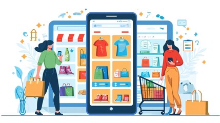 An infographic showing the comparison of online shopping through a smartphone and a computer