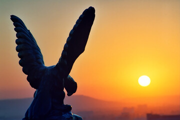 Eagle statue with sunset,Northern Caucasus.