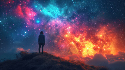 Fototapeta premium Celestial Harmony Abstract Colorful Cosmos Background against the Sky and Stars of the Universe 