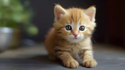 Cute little kitten on blurred background