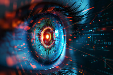 close-up of eye wearing a digital contact lens