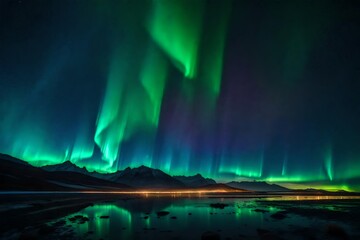 A digital aurora borealis, with radiant bands of light painting the night sky in a breathtaking display of vibrant and otherworldly patterns 