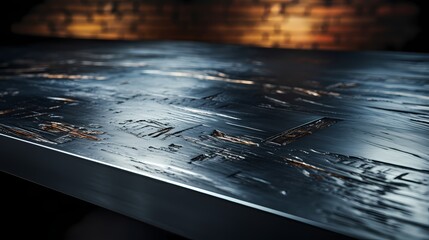 Brushed steel surface with polished edges, catching glints of light