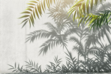 Beautiful shadows of a tropical tree on a blank concrete wall.