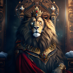 Royal lion sitting on a throne majestic Lion  closeup Generative AI