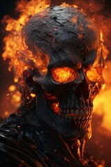 Flaming Skull Radiating Fiery Energy