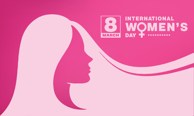 International Women's Day design. It features a woman on a pink background. Vector illustration