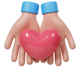 3D heart in hand. Arm holding gesture.