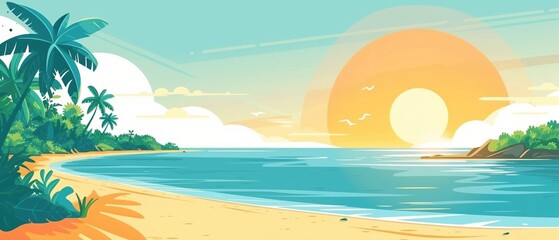 Fototapeta na wymiar Ein Strand mit Palmen bei Sonnenaufgang