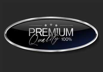 Premium quality silver and black label isolated on black background 
