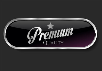 Premium quality silver and black label isolated on black background 