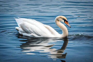 Obraz premium A graceful swan gliding on water, captured up close to reveal the fine texture of its feathers