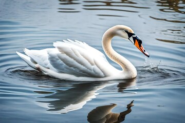 Naklejka premium A lovely swan gliding over the water, shot close enough to reveal the exquisite texture of its feathers.