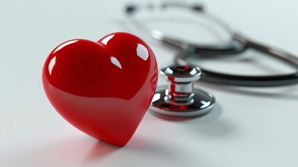 Stethoscope and red heart on medical background