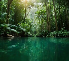 Tropical rainforest gradient from emerald green to deep jade
