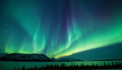 Obraz na płótnie Canvas Northern lights spectacle gradient from emerald to indigo