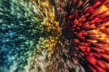 Colorful LED light patterns creating a digital tunnel effect with bokeh