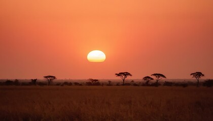 Fototapeta na wymiar Sunset over the savannah gradient from burnt orange to dusty pink