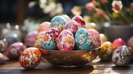 Painted pink and blue eggs