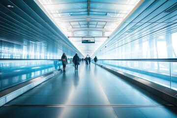 A high-speed walkway at the airport, disappearing into the distant horizon