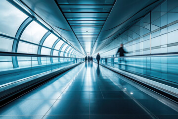 A high-speed walkway at the airport, disappearing into the distant horizon