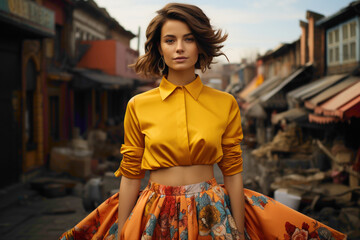 A pop of color as the most beautiful Ukrainian woman poses in a vibrant midi skirt and matching...