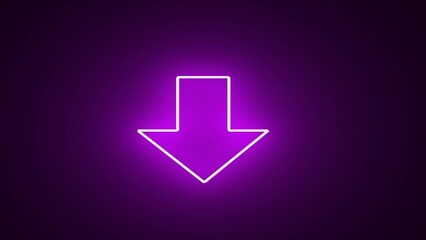 Download button icon, arrow symbol. downloading the file icon. Elements of web in neon style icons. Simple icon for websites, web design, red neon on black background with purple light.
