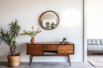 Welcoming mid-century Copenhagen entryway with a classic console, mirror, and carefully chosen accessories