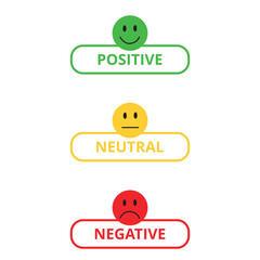 Iconos de símbolo de positivo, neutral y negativo. Vector