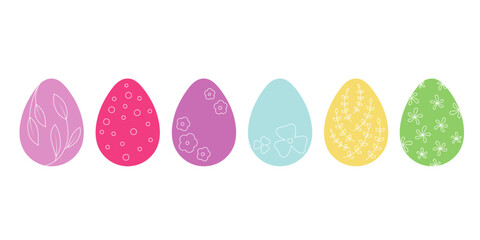 set of Easter eggs with floral elements on transparent background. Hand drawn vector collection with cute festive eggs for spring design and easter holidays.
