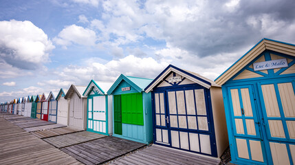 Colorful beach huts in Cayeux, Normandy, France