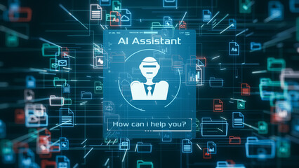 AI assistant for document management system, futuristic software for digital data organization (3d render)