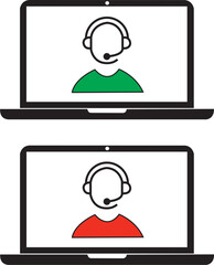 icono de atención al cliente  dentro de una pantalla de un ordenador. Vista de frente. Vector