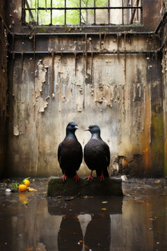 Image of a couple of pigeons in a big city