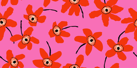 Exotic hand drawn flowers, seamless patterns with floral for fabric, textiles, clothing, wrapping paper, cover, banner, home decor, abstract backgrounds. Vector illustration.