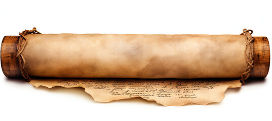 Empty ancient parchment scroll isolated on white background