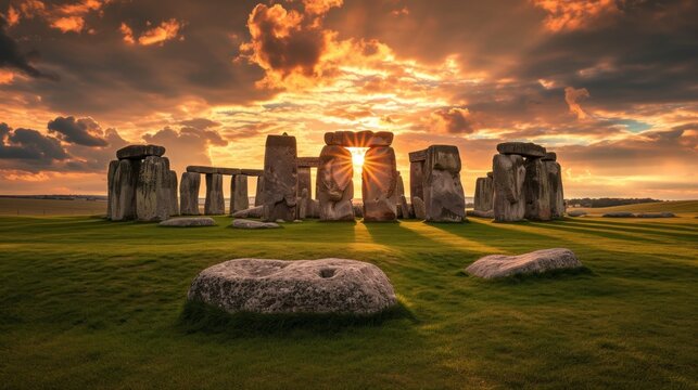 beautiful stonehenge circle of stones with a beautiful majestic sunset sky in high resolution and high quality
