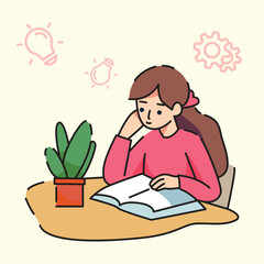 students who are studying at the study table before the exam, flat design vector illustration