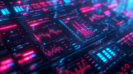 Obraz premium Futuristic interface of a cryptocurrency exchange with dynamic digital graphs
