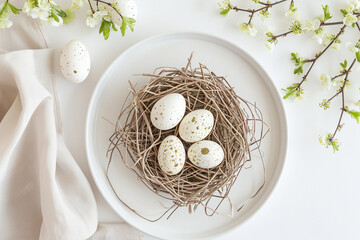 Ostereier in einem Nest, Tischdekoration, Ostern