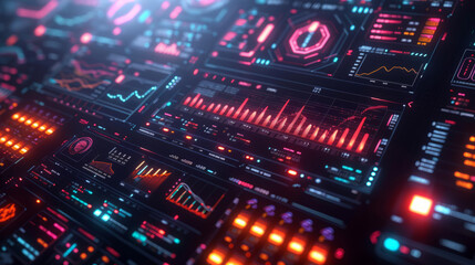 Obraz premium Futuristic interface of a cryptocurrency exchange with dynamic digital graphs