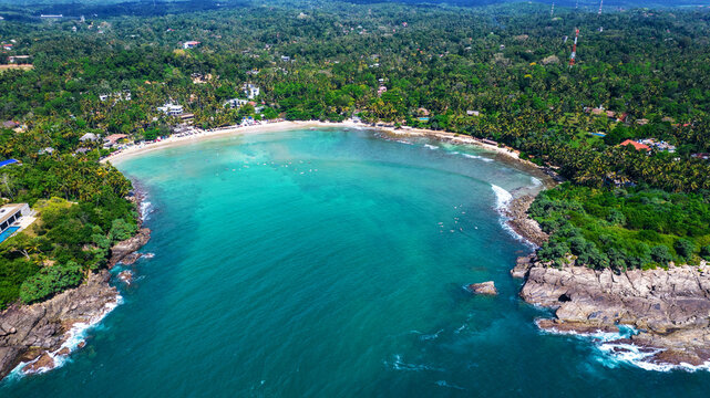 Beautiful Indian Ocean coast in Sri Lanka, Dikwella. Top view, aerial photography.