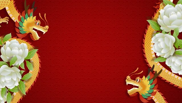 Chinese lunar new year background with dragon decoration border design and copy space in the middle, motion graphic  