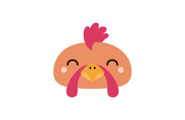 Asian, Chinese zodiac sign, cute cartoon rooster face character illustration. Astrology, horoscope. Isolated vector. Flat style design. Traditional Lunar New Year holiday card, poster, banner element